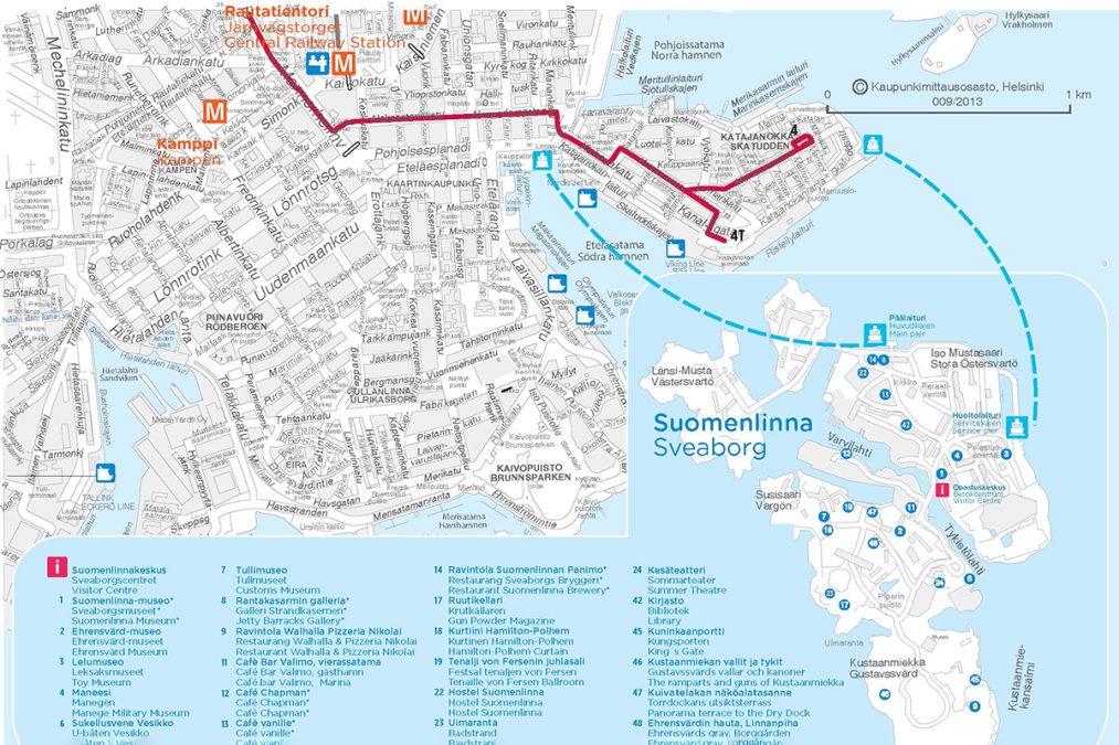 kartta Suomenlinnan liikenteen lähtölaitureista.